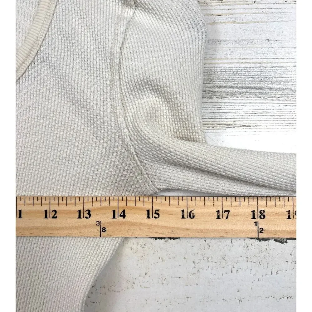 Free People Kyoto Cuff Womens S Cream Blue Embroidered Thermal Boho Top